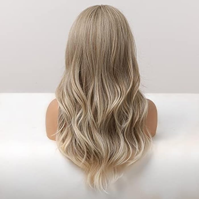 DILLARDS Haircube Long Ash Blonde Wavy Wigs For Women, Synthetic Wavy Wig With Bangs Heat Resistant Long Hair For Daily Party 24 Inch - Image 5